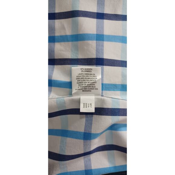 Alfani Slim Fit Stretch XL 17- 17.5 / 34-35 Men's Button Up Blue White Plaid - Picture 13 of 13